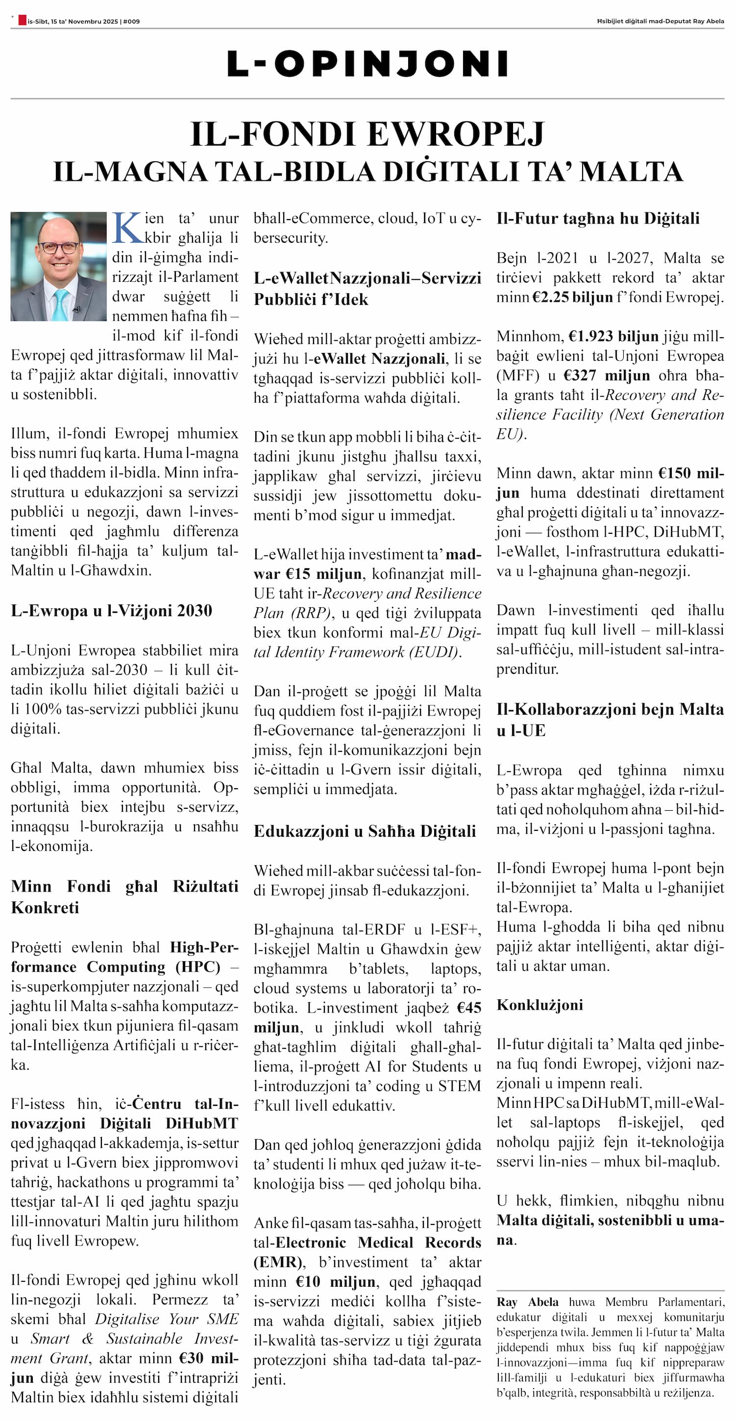 Ray Abela — article excerpt, L-Opinjoni, November 15, 2025